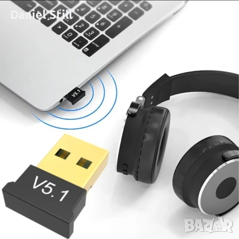 Bluetooth 5.1 безжичен адаптер, съвместим с компютър/лаптоп, USB, черен, снимка 4 - Кабели и адаптери - 54540614