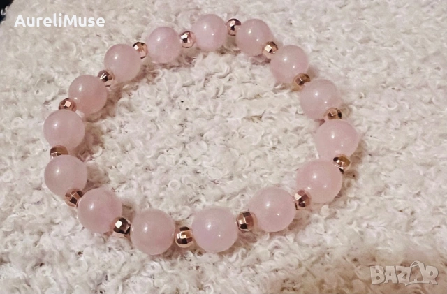 Гривна розов кварц и розово злато, снимка 2 - Гривни - 54371502