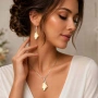 Комплект бижута Сваровски Galaktik Golden Shadow – колие и обеци с кристали, снимка 1