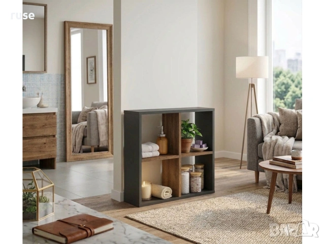 НОВИ! Етажерка 60x60x20см дъб/графит, снимка 3 - Етажерки - 54145448