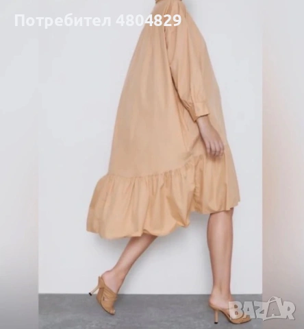 ZARA Стилна бежова памучна рокля , снимка 3 - Рокли - 54740583