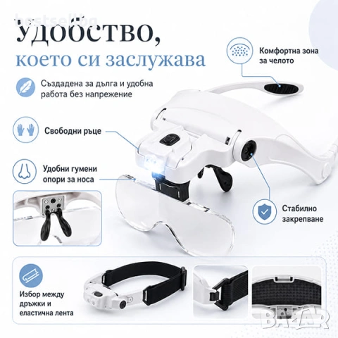 Лупа за глава очила LED осветление за четене шиене бродиране, снимка 7 - Други инструменти - 41320175