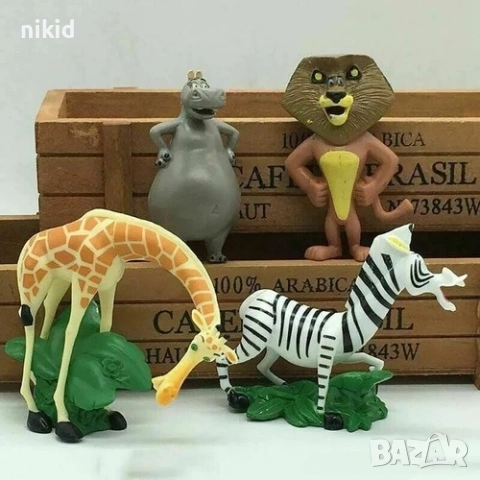 4 бр Madagascar Животни от Мадагаскар фигурки пластмасови PVC за игра и украса торта топер играчки, снимка 4 - Фигурки - 21136596