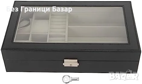 Нова Луксозна мъжка кутия за бижута часовници очила и аксесоари Органайзер