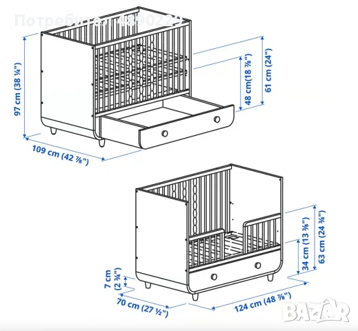 IKEA MYLLRA – бебешко креватче с матрак и пълен комплект аксесоари, снимка 8 - Бебешки легла и матраци - 55335598