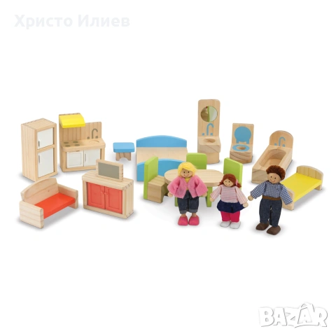 Дървена къща за кукли с обзавеждане и асансьор Melissa and Doug, снимка 4 - Други - 55100012