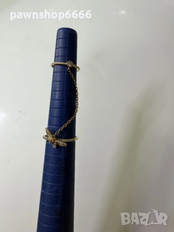 Златен двоен пръстен с верижка 14К - 2,27 грама, снимка 6 - Пръстени - 54190970