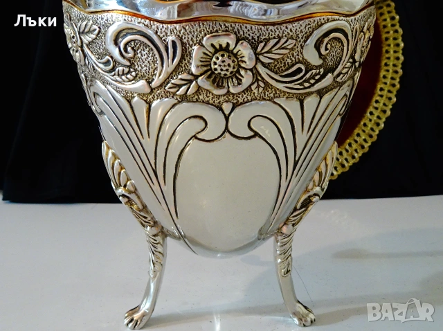 Посребрена медна ваза на крачета 870 гр.,Арт Нуво. , снимка 5 - Вази - 55188531
