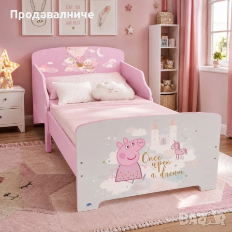 Детско легло Peppa Pig 140x70 см с ламелна основа - Розово легло с Пепа Пиг, замък и еднорог, снимка 3 - Мебели за детската стая - 54690070