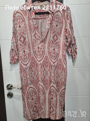Рокля риза в бяло и червено 