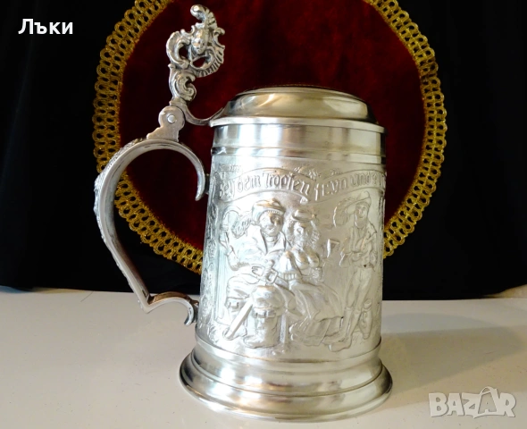 Калаена халба с релефна сватбарска картина 740 гр. , снимка 5 - Антикварни и старинни предмети - 55187995