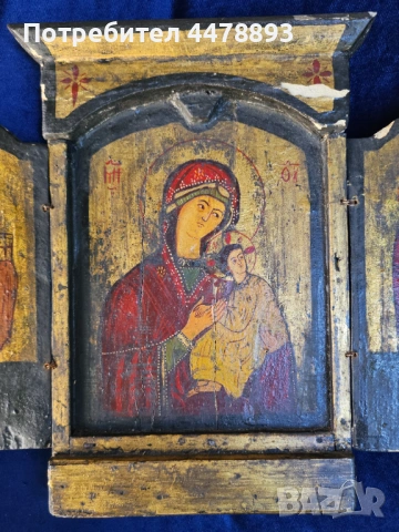 Възрожденска домашна икона Триптих 19 век., снимка 2 - Икони - 54847181