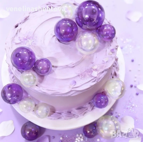 19 броя лилави прозрачни топчета топки за декорация на торта 