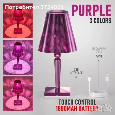 Конусовидна декоративна настолна лампа с usb кабел и дистанционно - тип кристална лампа., снимка 3 - Настолни лампи - 55201127