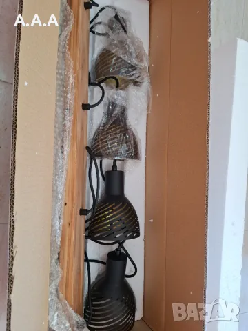Висяща таванна лампа Luminosa Lenna Bar с дървен вид 4x E27, снимка 3 - Лампи за таван - 55448163