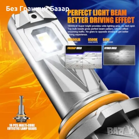 Нови LED крушки за фарове 9012 HIR2 18000LM IP68 70 000+ часа 2 броя за кола автомобил, снимка 2 - Аксесоари и консумативи - 55451329