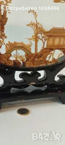 Старинна китайска диорама от корк в стъклена витрина – Ръчна изработка, снимка 6 - Декорация за дома - 55323087