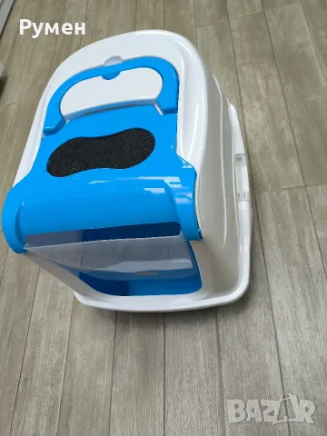 Котешка тоалетна с филтър и цвят бяло и синьо, снимка 3 - За котки - 55562797
