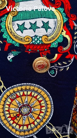 Дамска рокля-риза ARA от памучно трико (Jersey) със златни детайли и верижен принт, снимка 5 - Рокли - 54001911