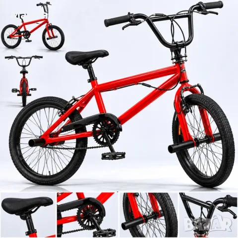 BMX велосипед TOIMSA 20” – Червен freestyle BMX с 360° ротор и V-Brake, снимка 4 - Детски велосипеди, триколки и коли - 55615260