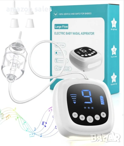 Бебешки назален аспиратор,засмукване 9 нива,музика,светлина,различни накрайници,акумулаторен нов
