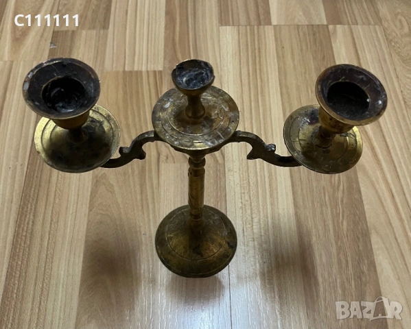 Месингов свещник и меден поднос, снимка 3 - Антикварни и старинни предмети - 54488476