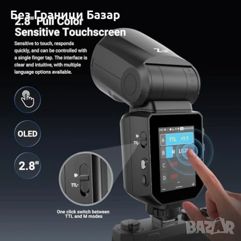Нова Професионална светкавица NEEWER Sony 100Ws Touchscreen 3000mAh 500 импулса HSS, снимка 4 - Светкавици, студийно осветление - 54430883