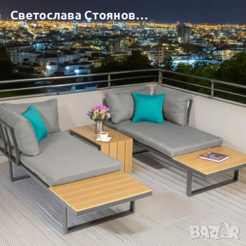 Градински комплект KANZA - модулен ъглов диван от алуминий с удобни възглавници и маса, снимка 4 - Градински мебели, декорация  - 54343102