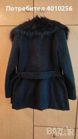 ЕЛЕГАНТНО ЧЕРНО ПАЛТО С КОЖЕНА ЯКА, Р. 50, БЪЛГАРСКО, снимка 4 - Палта, манта - 54036240