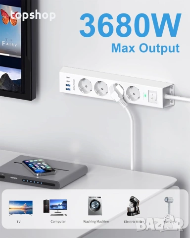 Чисто нов смарт разклонител 8 в 1 с USB-C портове и защита от пренапрежение  Продавам чисто нов..., снимка 6 - Други - 54886446