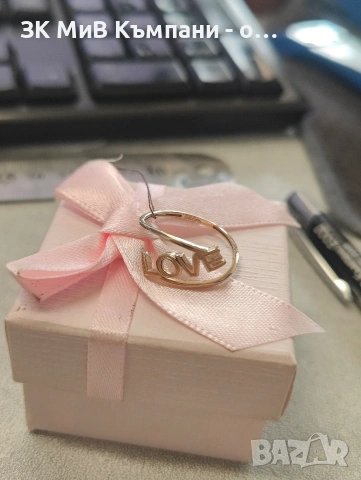 Златен пръстен Love 14k 1.42гр 55раз, снимка 2 - Пръстени - 54182114