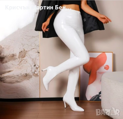 Дамски  Латекс Боти до бедро с остър връх и висок ток, снимка 10 - Дамски боти - 54387398