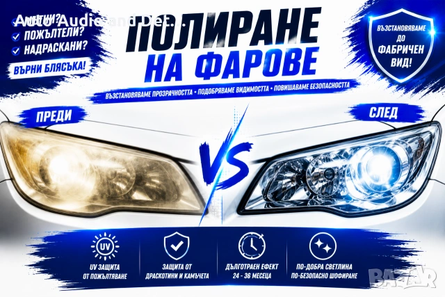 Професионално полиране и възстановяване на фарове/UV керамично покритие