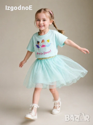 6г. Страхотно лятно комплектче блузка с туту пола балерина в приятен цвят мента Ново