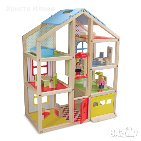 Дървена къща за кукли с обзавеждане и асансьор Melissa and Doug, снимка 2 - Други - 55100012