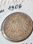 Сребърна монета 2 марки 1906 година германската империя 49287, снимка 2
