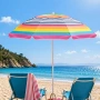 Плажен чадър фуксия жълто райе Ø180 см метален_1209990, снимка 3