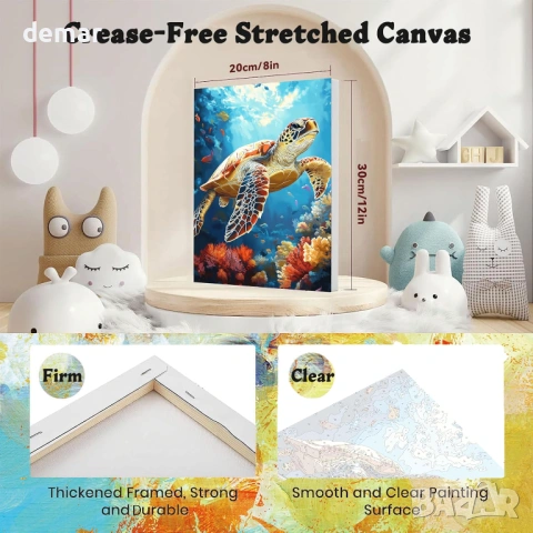 Боядисване по номера с костенурка за възрастни с рамкирано платно и дървен статив, 20х30 см, снимка 2 - Други игри - 53949739