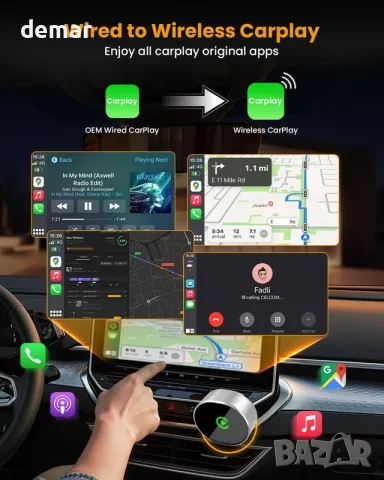 BANKKY безжичен CarPlay адаптер за iPhone, Dongle за iOS 10+ и 2016+ с кабел, снимка 2 - Аксесоари и консумативи - 55510909