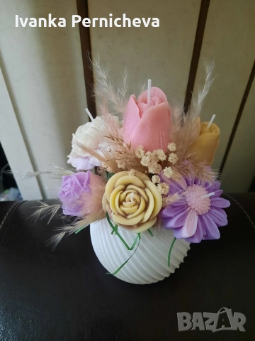 Букет от соеви свещи , снимка 2 - Изкуствени цветя - 54115302