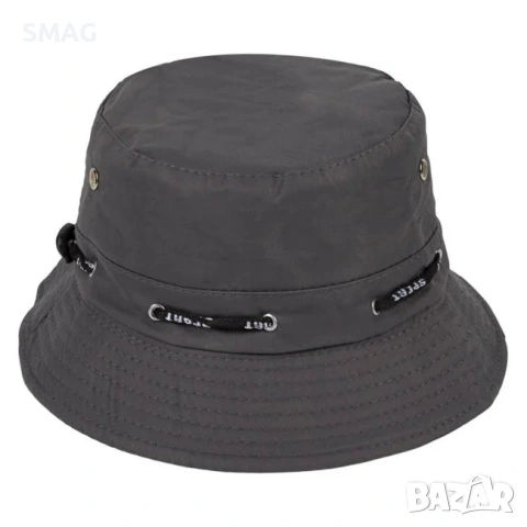 Мъжка bucket шапка сива спортна с черна връзка_1203736