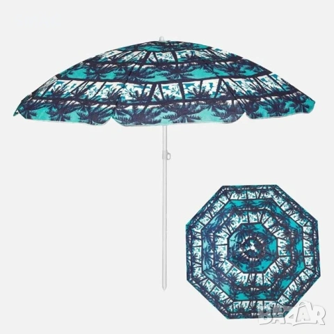 Плажен чадър със сини палми, метална рамка Ø 1,80м_1235157