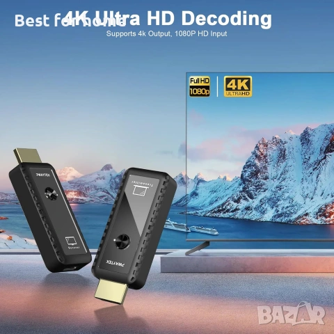 PWAYTEK Безжичен HDMI предавател и приемник 4K декодиране, 1080P изход, 50M/164FT, снимка 3 - Друга електроника - 55056683