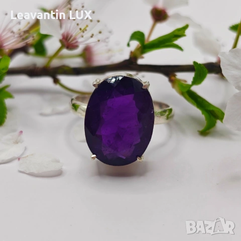 Сребърен пръстен с Аметист , снимка 2 - Пръстени - 54158330