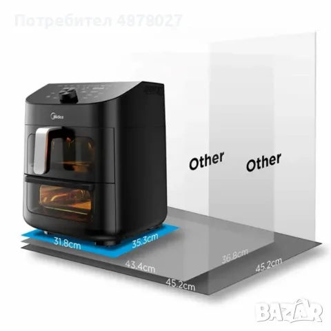 Еър Фрайър 2 в 1 - 11L - Midea MAD1100DADK - С две зони за готвене, 10 програми и 360° циркулация на, снимка 7 - Фритюрници - 55513640