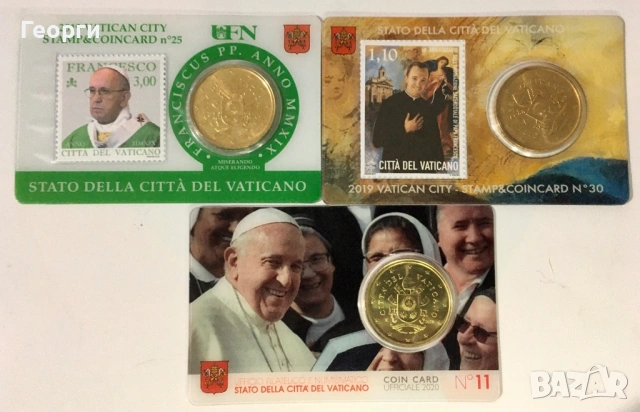 Карти с монети и марки от Рим / Ватикана с 50 цента за колекционери от Италия.