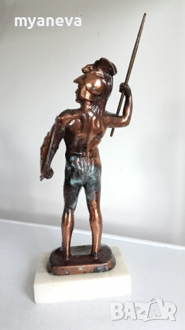 Ахил с щит и копие, стара , метална статуетка върху мраморен постамент, снимка 7 - Статуетки - 54207701