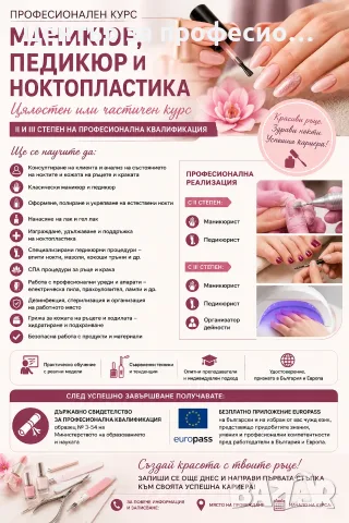 Професионален курс по професия 101203 Маникюр, педикюр и ноктопластика