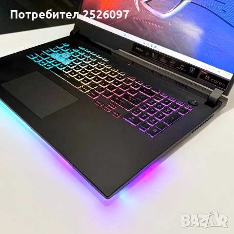 ASUS ROG Strix G17/144Hz/Ryzen 7 4800H/RTX 3050 Ti/16GB RAM/RGB/512GB, снимка 4 - Лаптопи за игри - 55243192