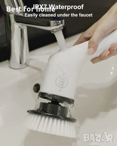 Електрическа почистваща четка Leebein с въртяща се дръжка, безжична четка за почистване , снимка 7 - Други стоки за дома - 54192227